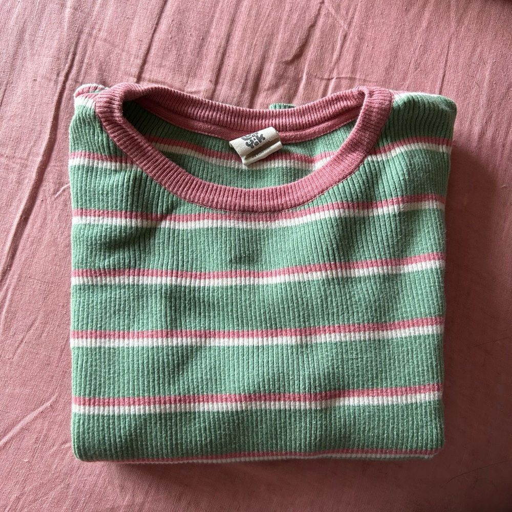Lucy & Yak Striped Green and Pink Ribbed Top M